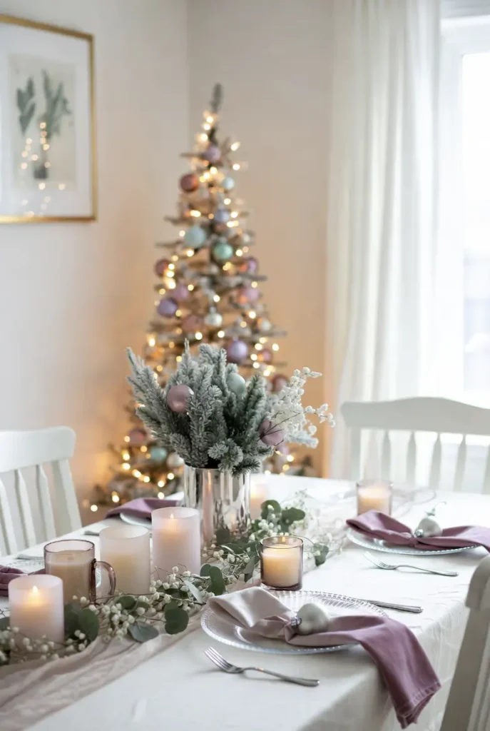 Soft Pastel or Monochromatic Christmas Themes for a Streamlined Look