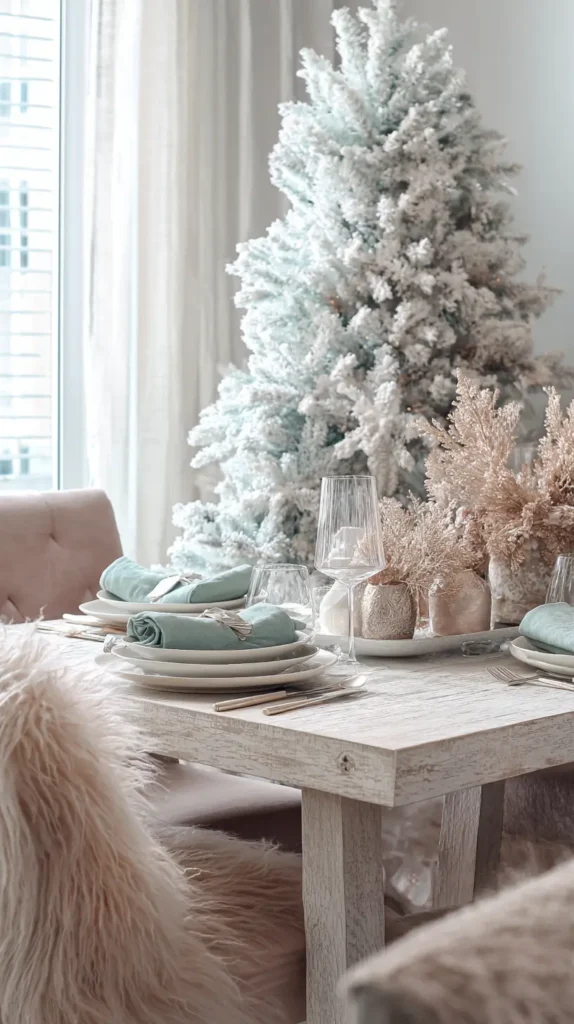 Soft Pastel or Monochromatic Christmas Themes for a Streamlined Look