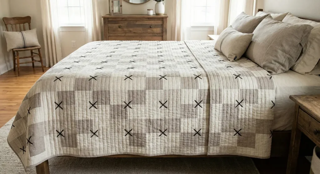 Textured Farmhouse Quilts with Channel and Cross Stitching