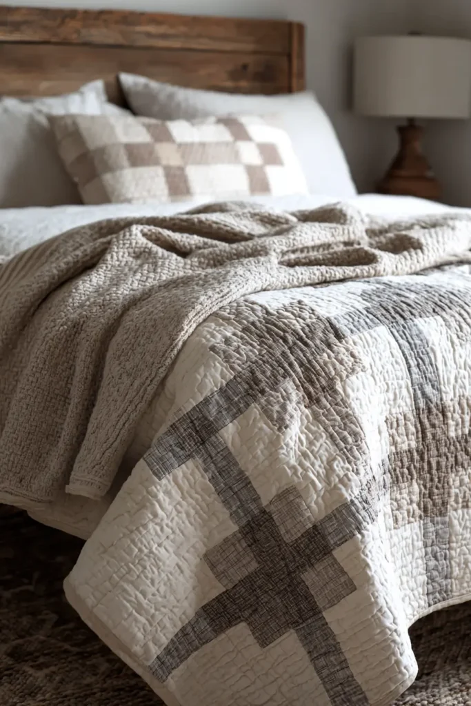 Handmade Farmhouse Quilts with Neutral Color Palettes