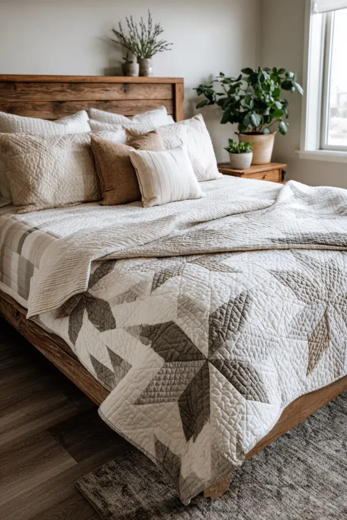 Handmade Farmhouse Quilts with Neutral Color Palettes