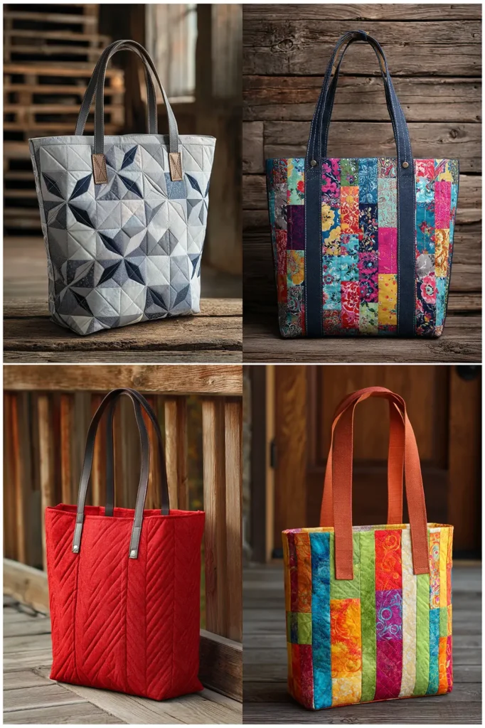 Vertical Quilted Library Bag for Books and Tablets