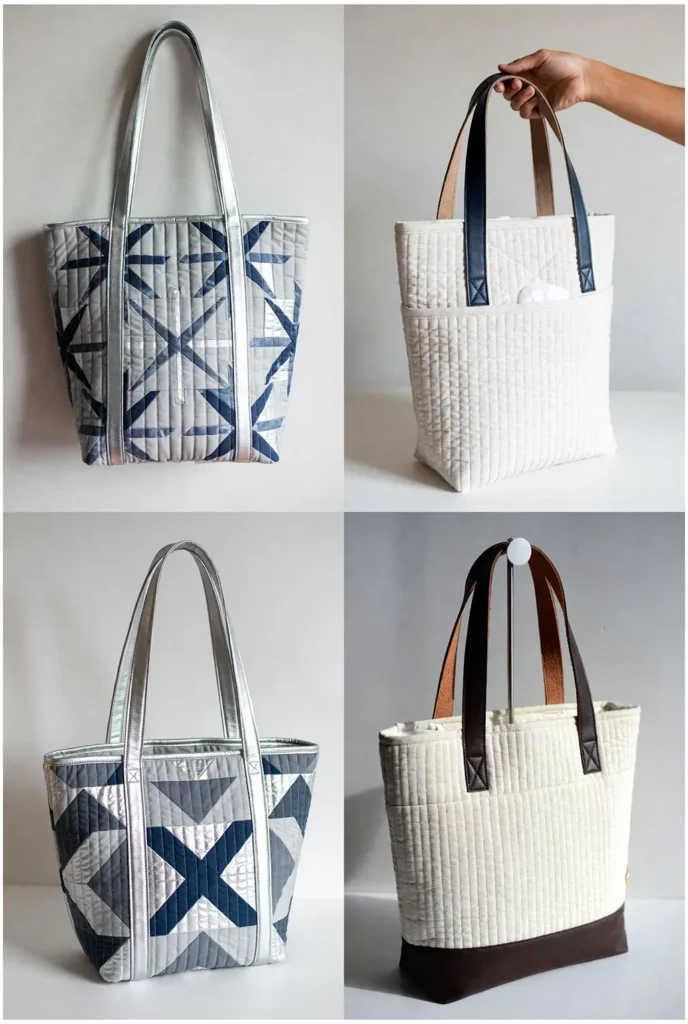 Vertical Quilted Library Bag for Books and Tablets