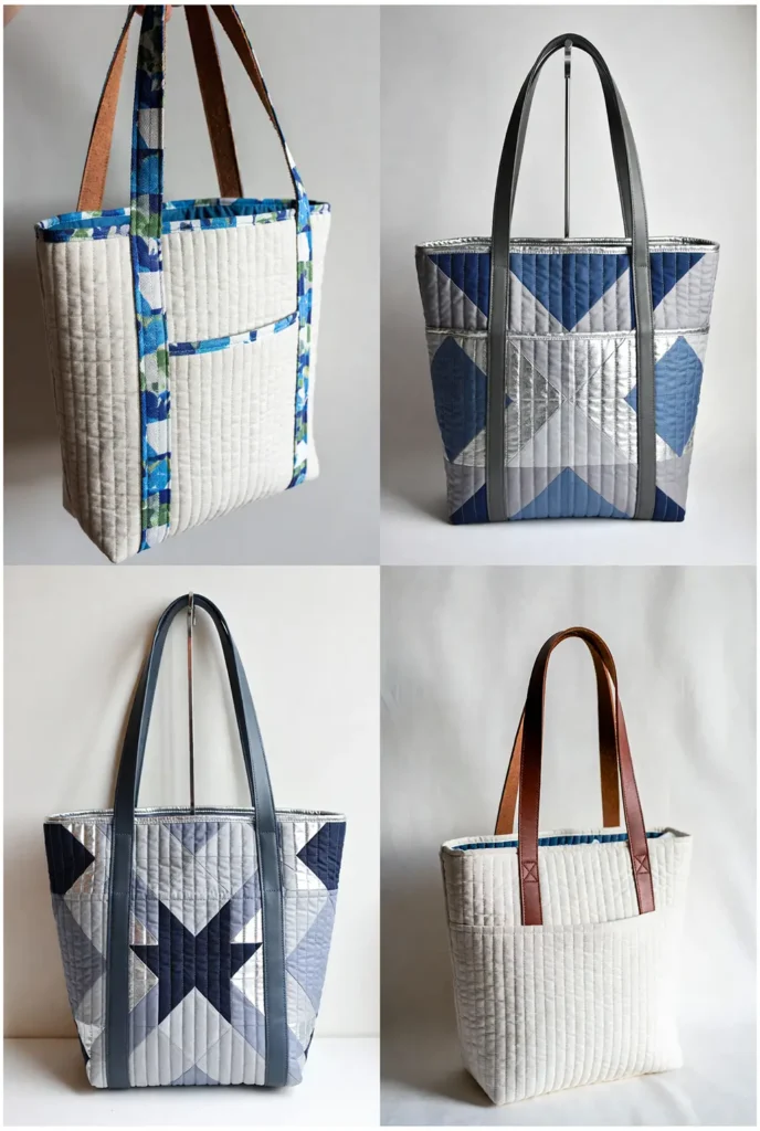 Vertical Quilted Library Bag for Books and Tablets