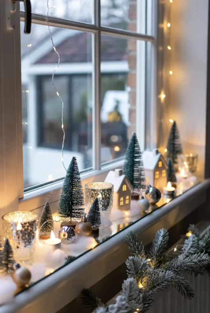 Window Sill Christmas Displays with Twinkle Lights
