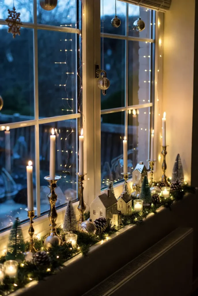 Window Sill Christmas Displays with Twinkle Lights