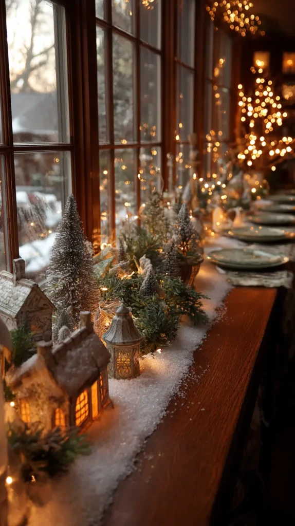 Window Sill Christmas Displays with Twinkle Lights