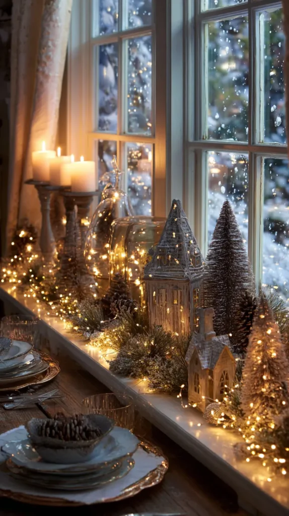 Window Sill Christmas Displays with Twinkle Lights
