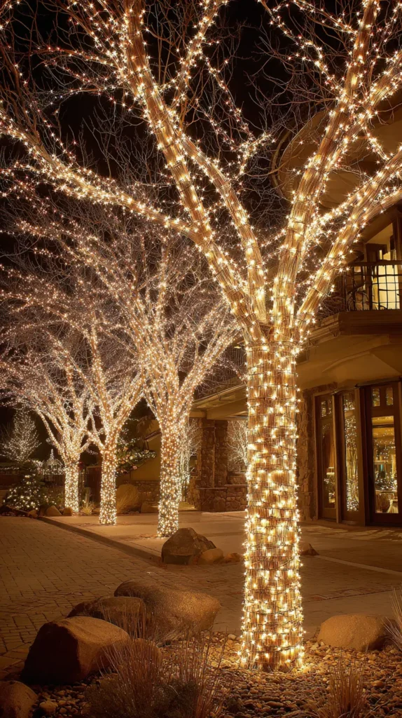 Wrapped Tree Trunks and Branch Lighting for Outdoor Trees