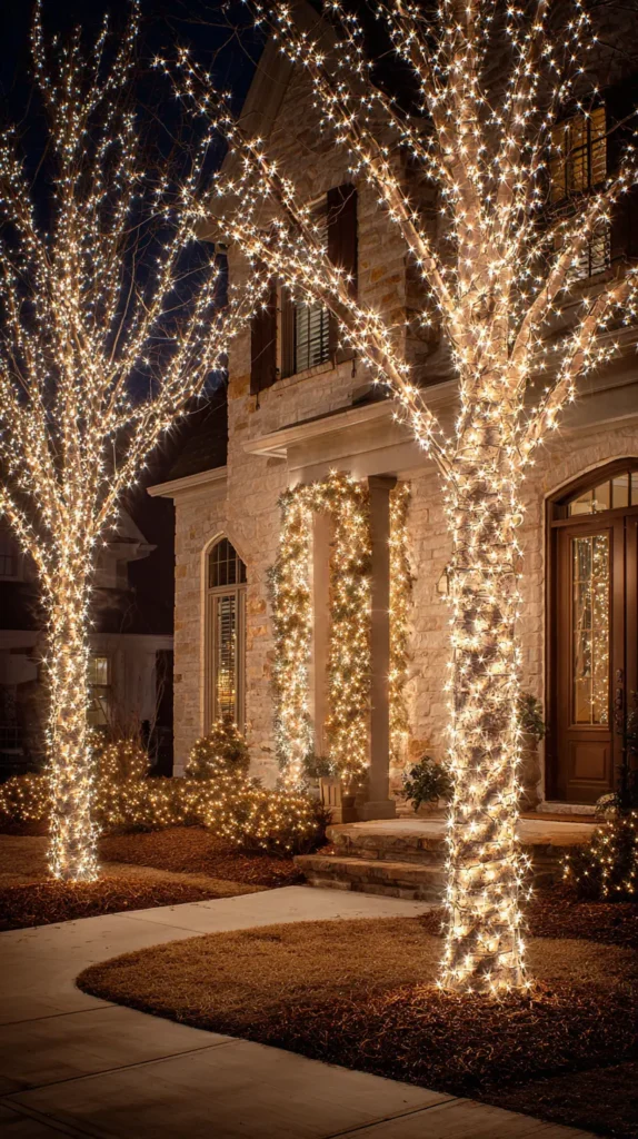 Wrapped Tree Trunks and Branch Lighting for Outdoor Trees