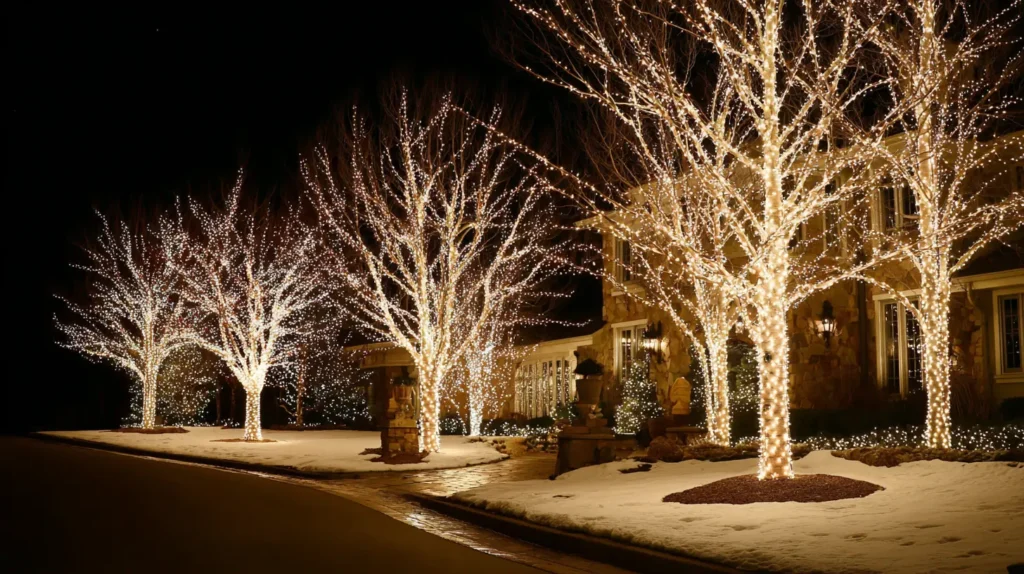 Wrapped Tree Trunks and Branch Lighting for Outdoor Trees