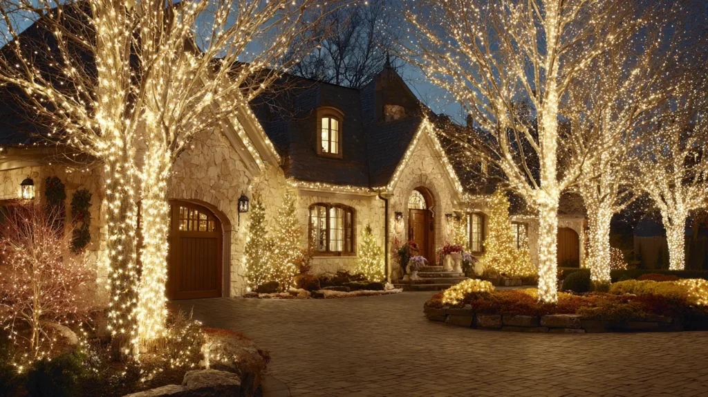 Wrapped Tree Trunks and Branch Lighting for Outdoor Trees