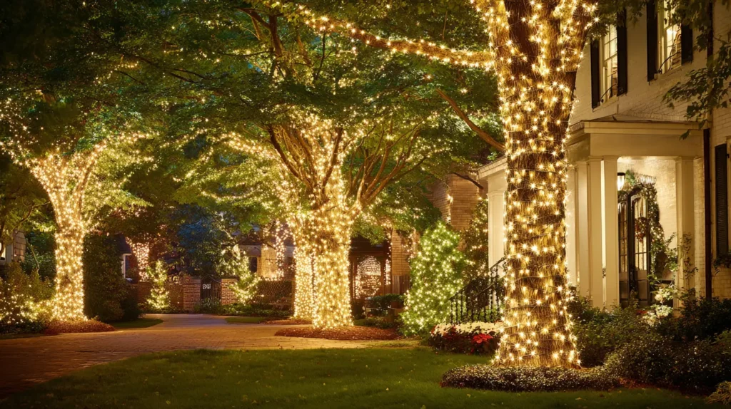 Wrapped Tree Trunks and Branch Lighting for Outdoor Trees