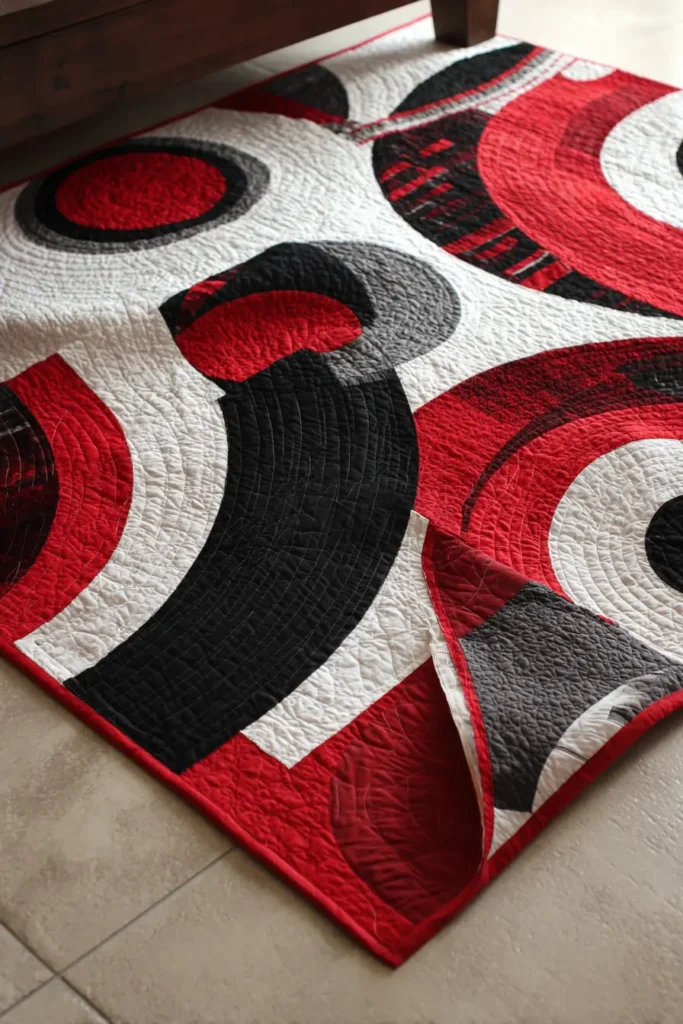 Abstract Red, Black, and White Quilts for Artistic Living Room Statements
