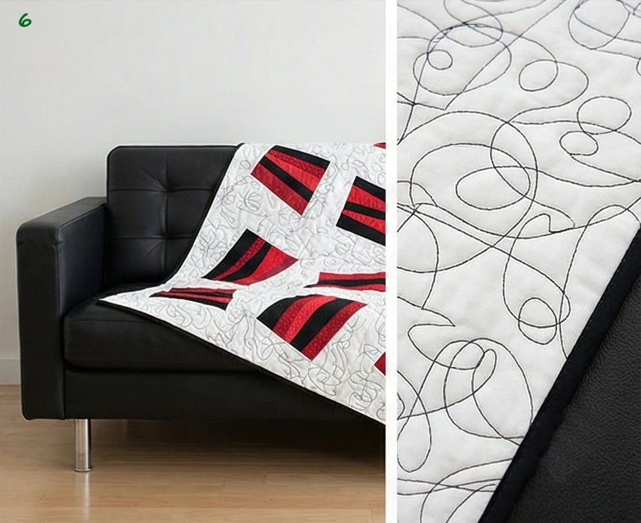 Abstract Red, Black, and White Quilts for Artistic Living Room Statements