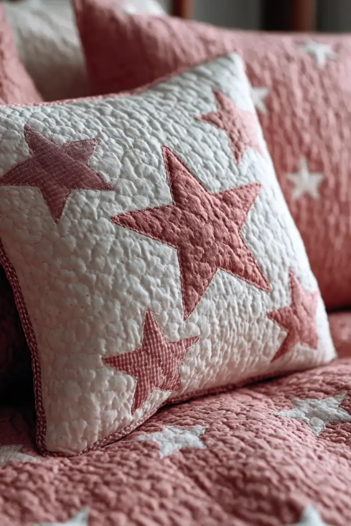 Adorable Star Quilt Pillow Covers for Nursery Gliders