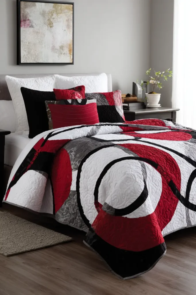 Artistic Abstract Red, Black, and White Quilt Designs