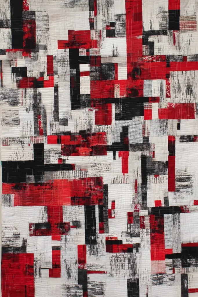 Artistic Abstract Red, Black, and White Quilt Designs