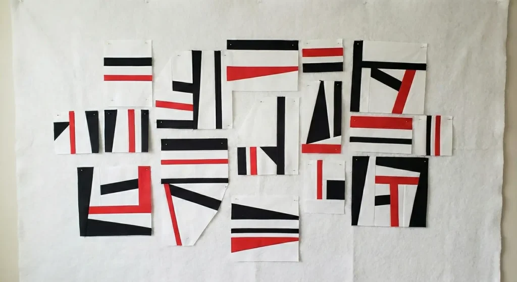 Artistic Abstract Red, Black, and White Quilt Designs