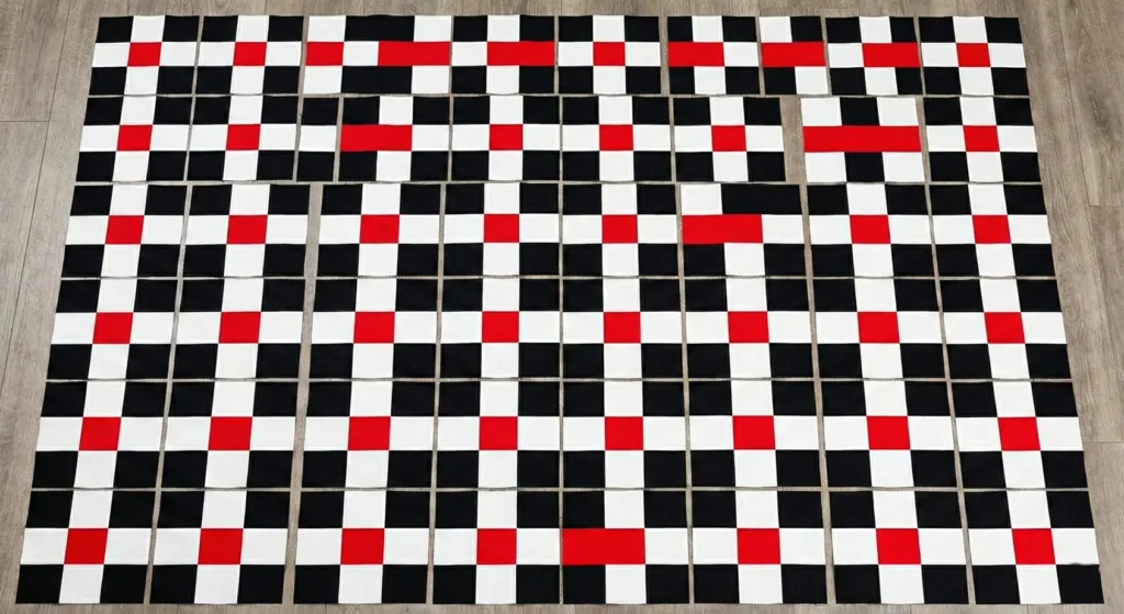 Artistic Abstract Red, Black, and White Quilt Designs 5 Living Room