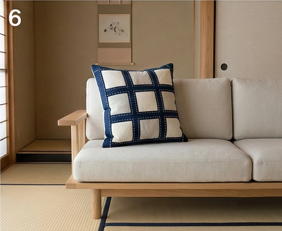 Artistic Shonai and Patchwork Pillow Covers for Calm Living Spaces