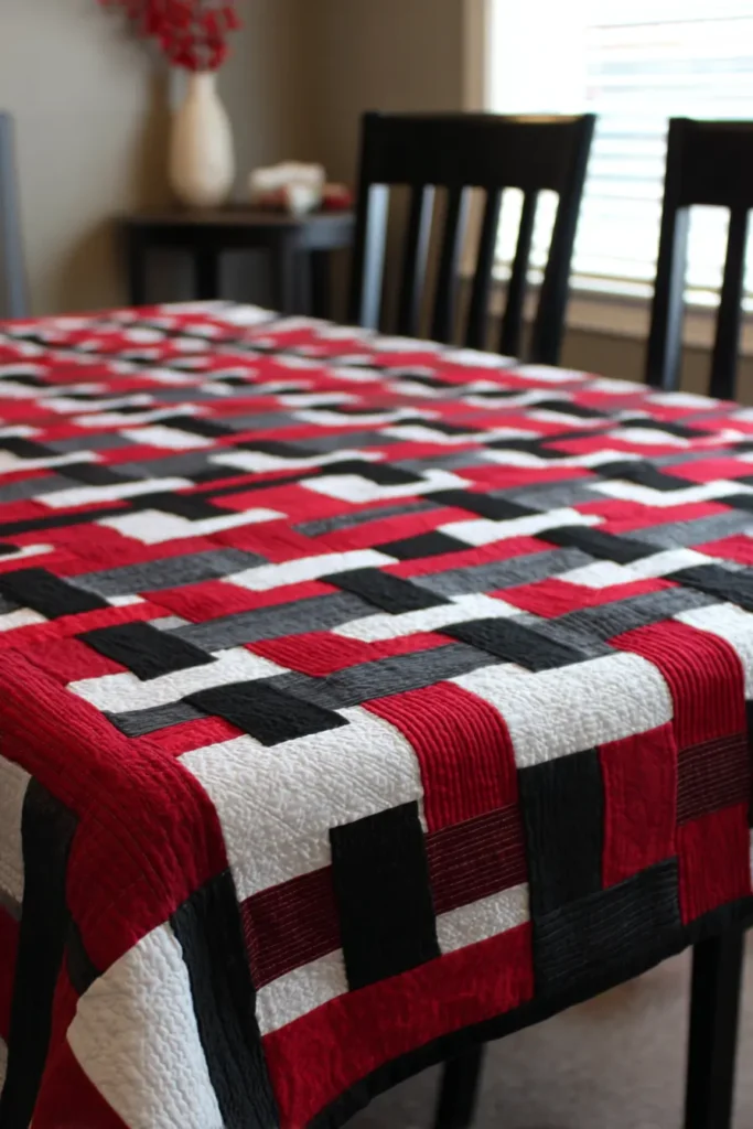 Basket Weave Red and Black Quilt for Dining Table Cover