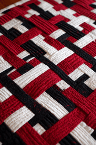 Basket Weave Red and Black Quilt for Dining Table Cover