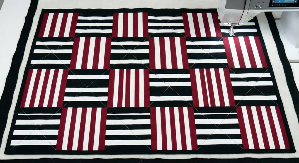 Basket Weave Red and Black Quilt for Dining Table Cover