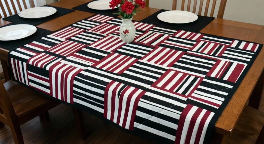 Basket Weave Red and Black Quilt for Dining Table Cover
