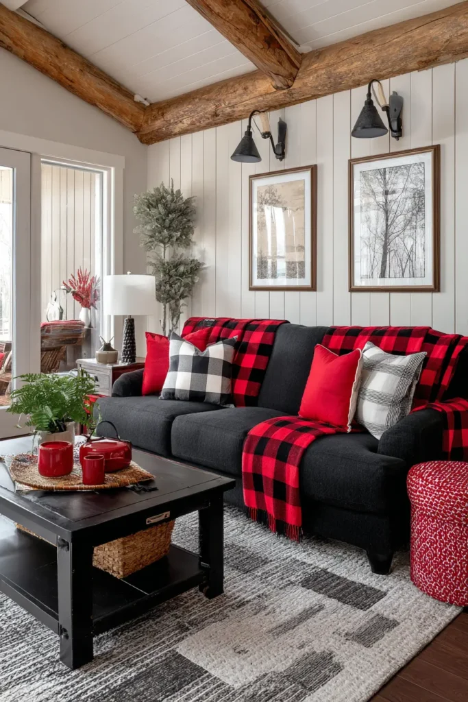 Bold Buffalo Check Quilt Throw for Sofa in Living Cum Dining Room
