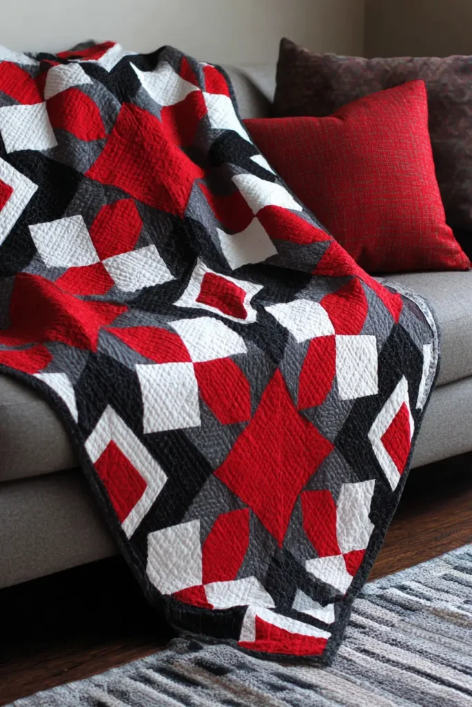 Bold Geometric Red, Black, and White Quilts for Contemporary Decor