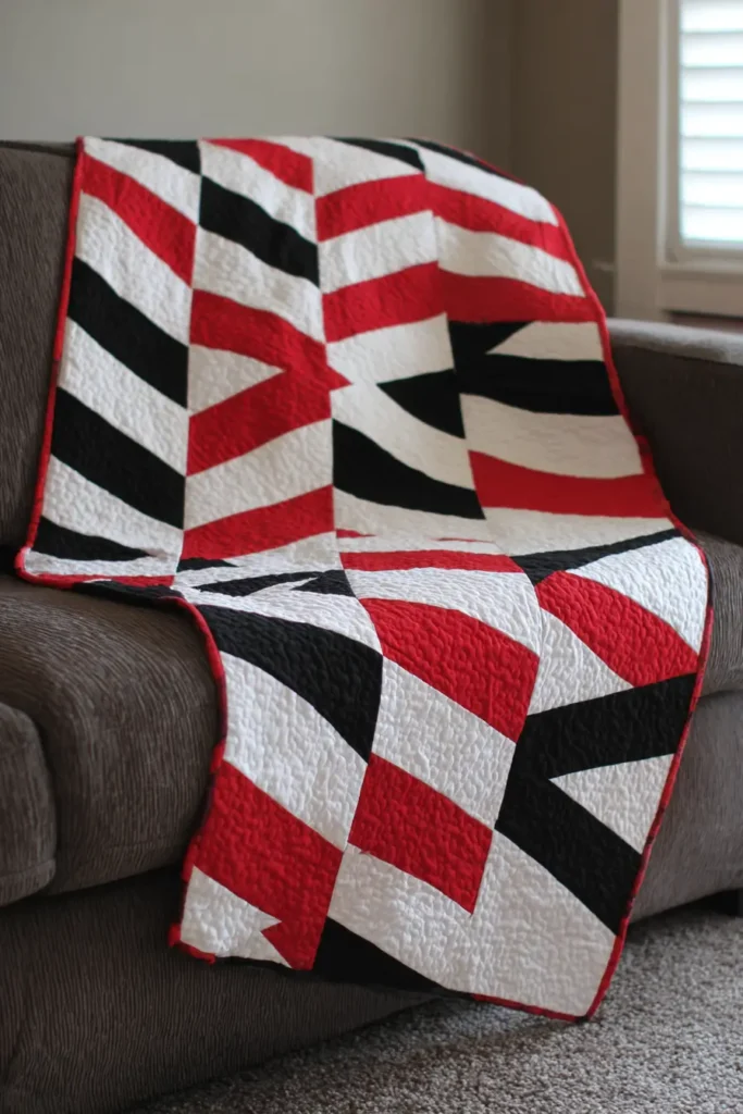Bold Geometric Red, Black, and White Quilts for Contemporary Decor