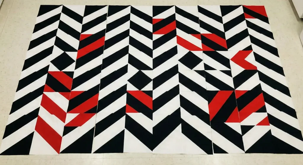 Bold Geometric Red, Black, and White Quilts for Contemporary Decor
