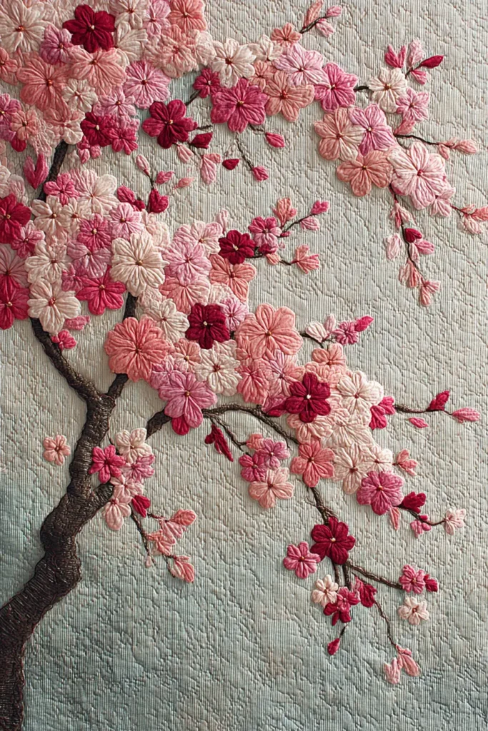 Cherry Blossom Sakura Appliqué Quilts for Spring Elegance