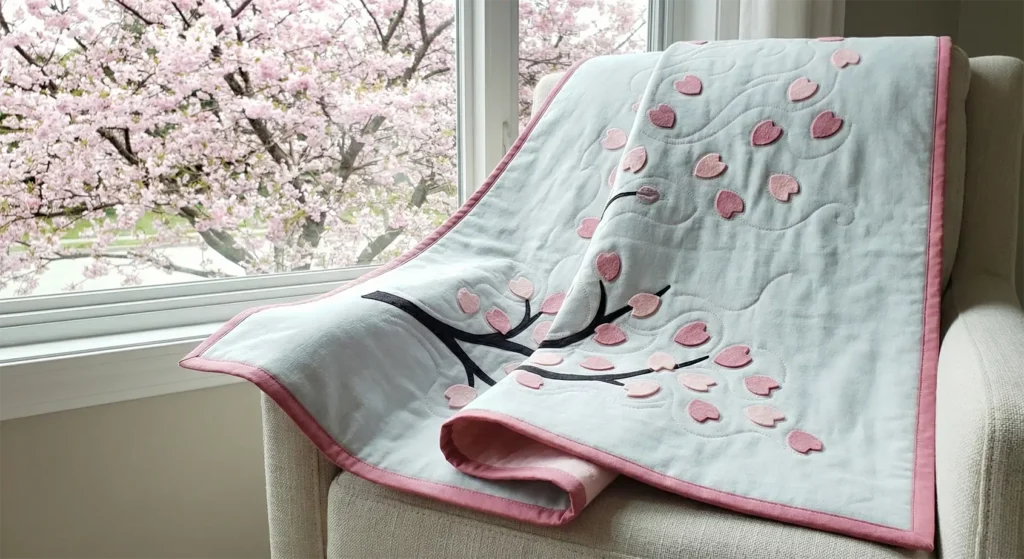 Cherry Blossom Sakura Appliqué Quilts for Spring Elegance