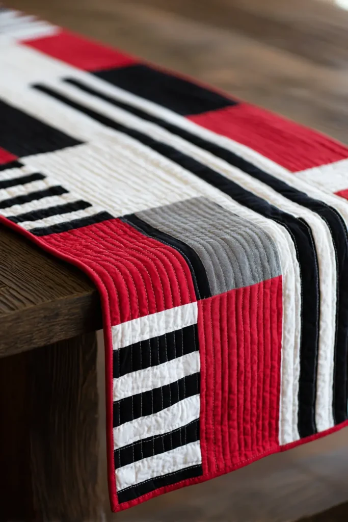 Chic Red, Black, and White Quilted Table Runners