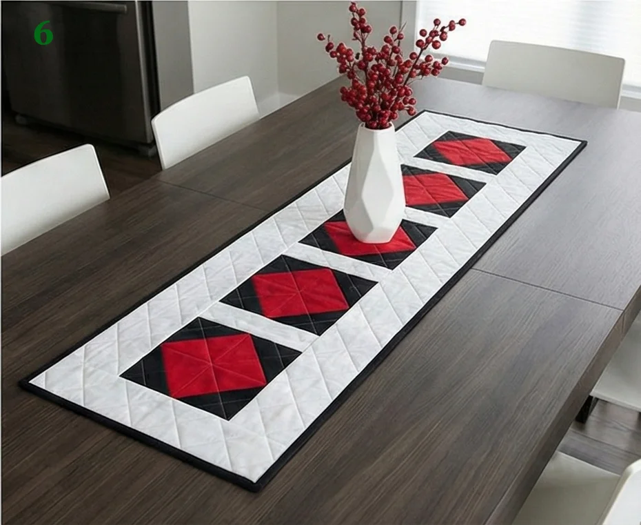 Chic Red, Black, and White Quilted Table Runners