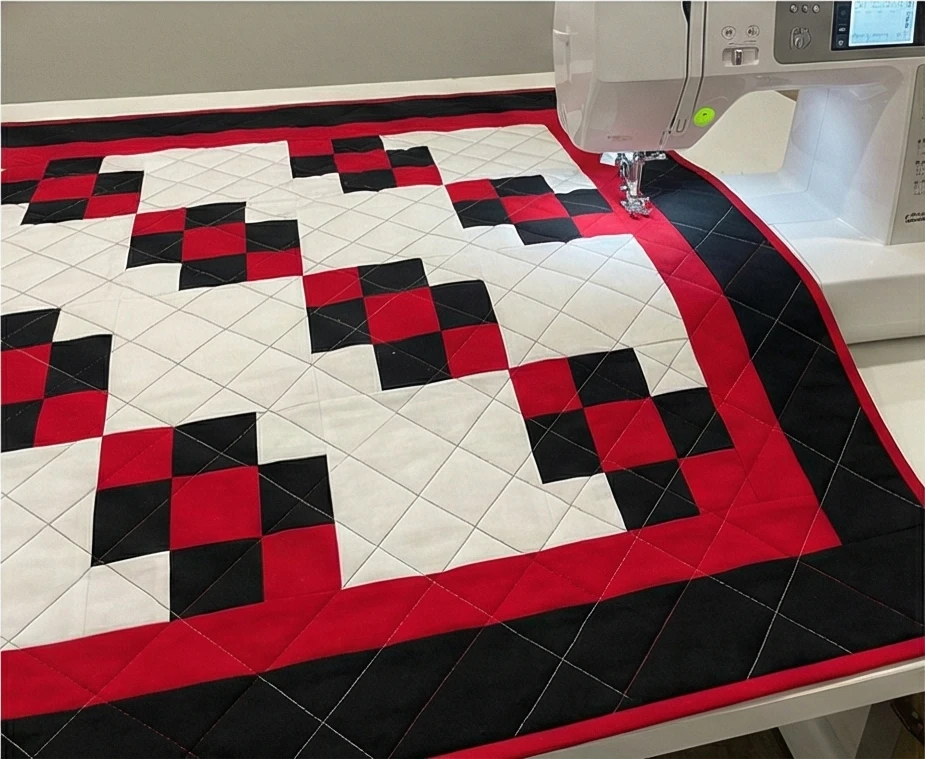 Classic Red, Black, and White Patchwork Quilts for Living Cum Dining Rooms