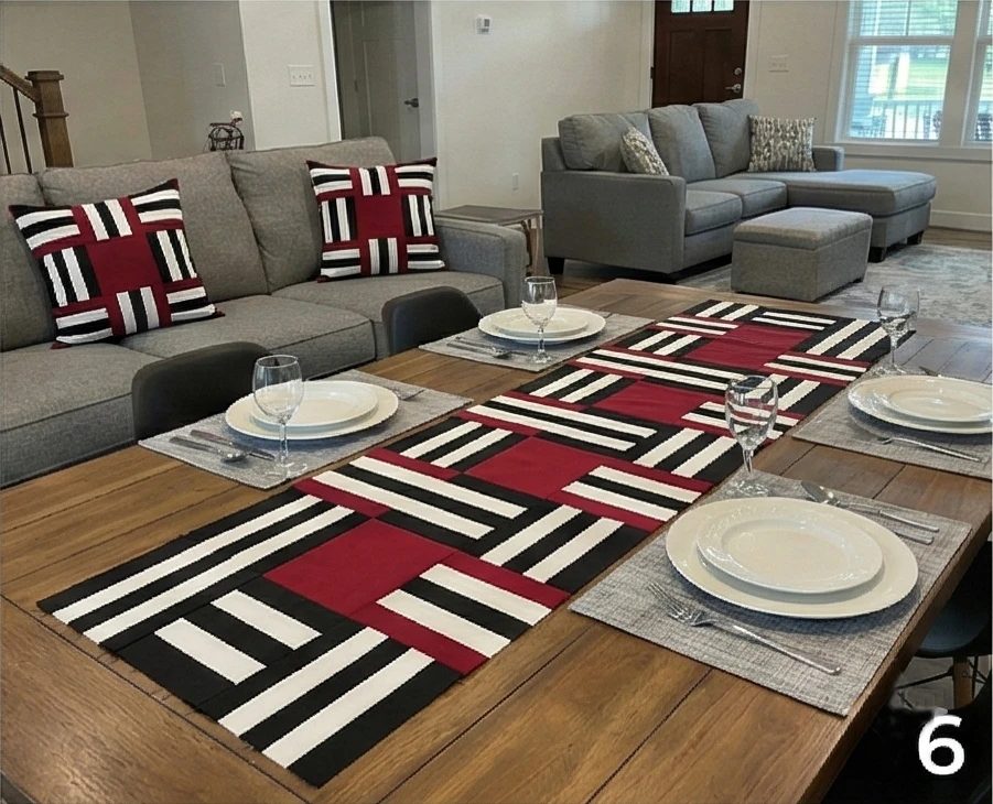 Cohesive Red, Black, and White Table Runner and Pillow Sets