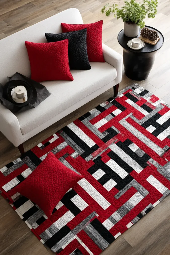 Cohesive Red, Black, and White Table Runner and Pillow Sets