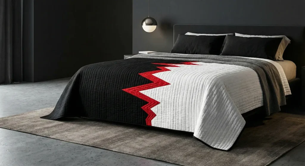 Contemporary Herringbone Quilt Patterns in Red, Black, and White