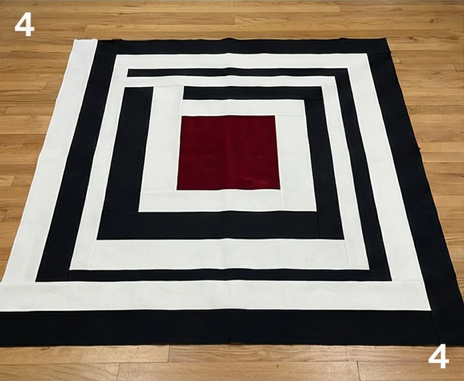 Contemporary Log Cabin Quilts for Modern Floor Decor in Red, Black, and White