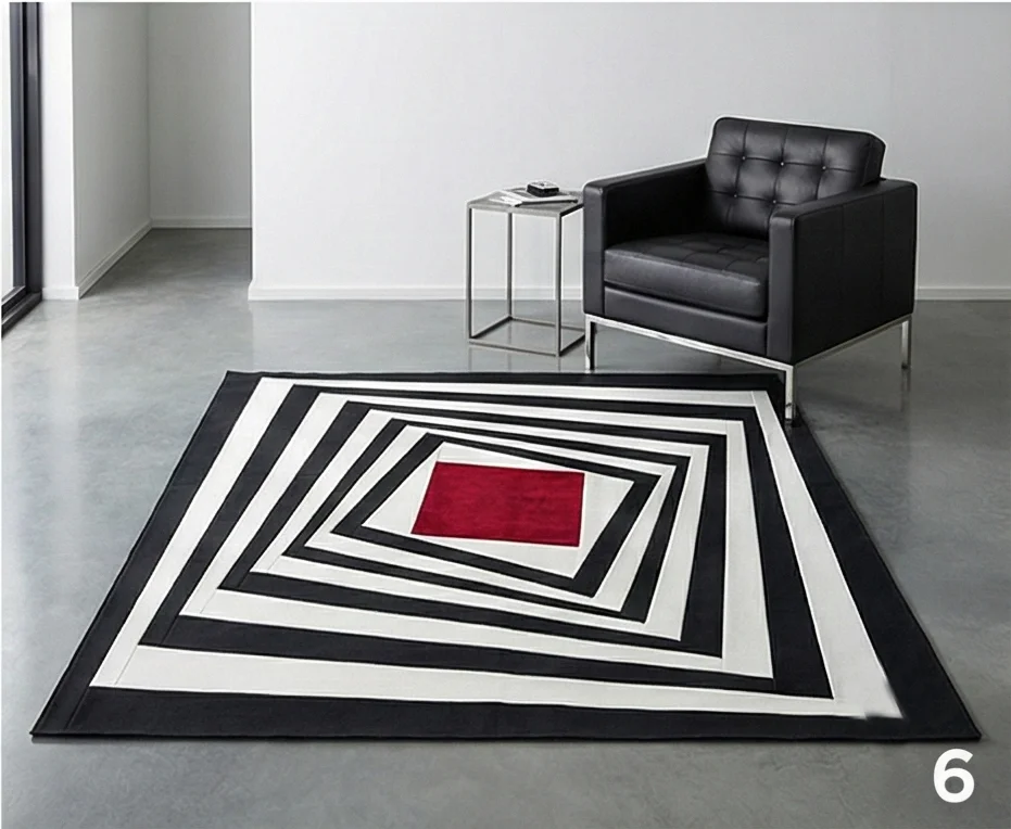 Contemporary Log Cabin Quilts for Modern Floor Decor in Red, Black, and White
