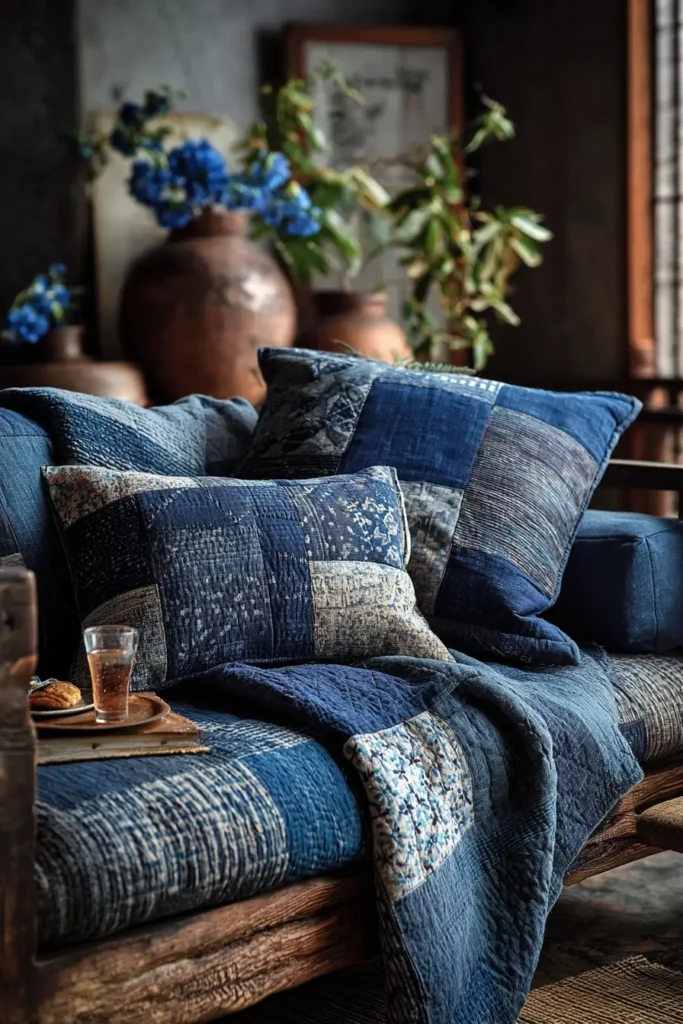 Cozy Indigo Boro Patchwork Sofa Throws