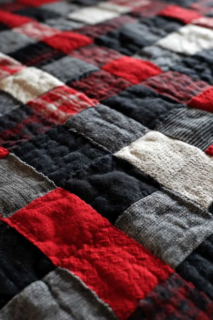 Cozy Red, Black, and White Quilted Floor Throws and Area Quilts