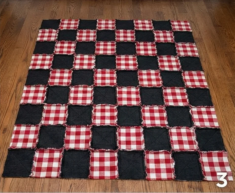 Cozy Red, Black, and White Quilted Floor Throws and Area Quilts