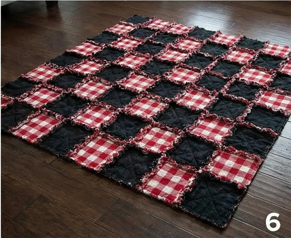 Cozy Red, Black, and White Quilted Floor Throws and Area Quilts