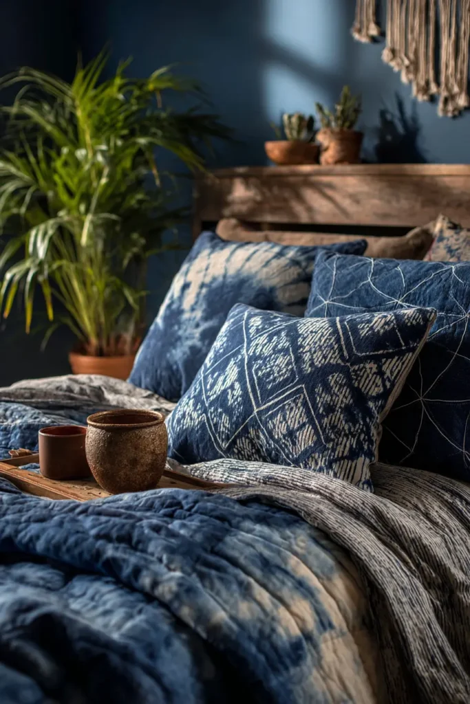 Deep Indigo Dyed Quilt Throws for Cozy Sofas