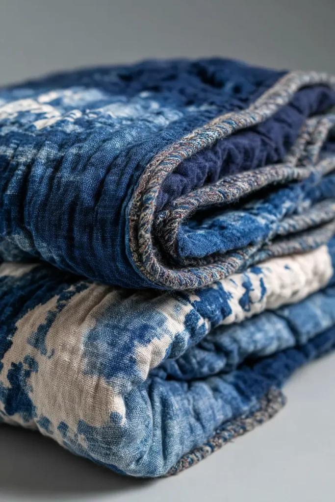 Deep Indigo Dyed Quilt Throws for Cozy Sofas