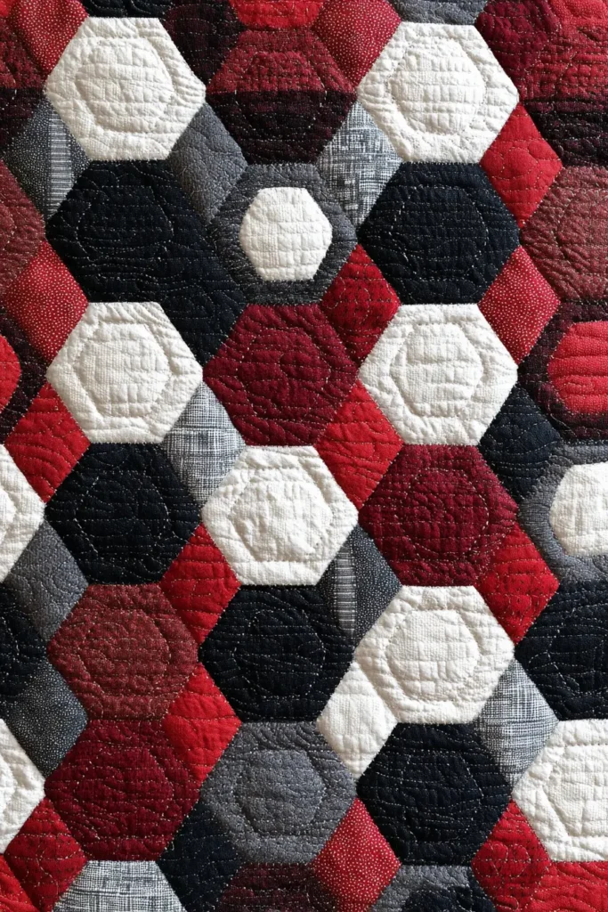 Durable Quilted Area Rugs in Tricolor Geometrics